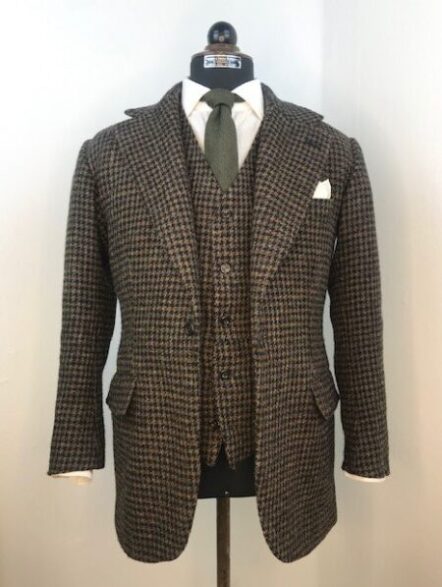 Blue/orange Hounstooth Sportscoat with Waistcoat, made of Harris tweed