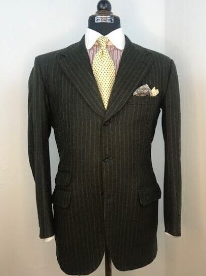 buttons dark green Fox flannel with chalk stribes and diplomat pocket